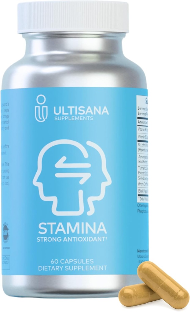 Stamina Antioxidant & Stress Relief Supplement | för förbättrat humör, öka energi, immun & Sleep Support | Vitamin B12 & B6, Ashwagandha, gurkmeja, 5-HTP & More | Icke-GMO, 60 kapslar