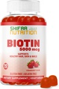 SHIFAA NUTRITION Vegan Biotin Gummis für Erwachsene & Kinder | 90 Gummis | 5000 mcg 45 Servierungen | Non-GMO | Gluten, Gelatine, Peanuts, Egg & Dairy Free | Biotin Gummy Vitamine für Haar, Haut und Nägel Halal