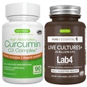 Live Cultures+ Lab4 Probiotics + High Absorption Curcumin C3 Complex Vegan Bundle, 25 Billion CFU Probiotic, Non-Bloating Prebiotic + 300% Greater Absorption Curcuminoids with Rapid Uptake, By Igennus
