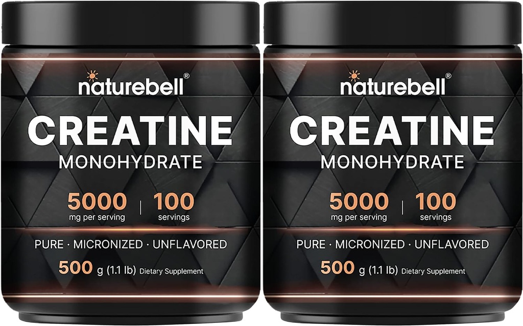 NatureBell 2 Pack Creatine Monohydrat Pulver 500g, 5.000mg pro Servieren | Micronized, Pure & Unflavored | Vor-Workout Muskelunterstützung | Keto, Vegan, Filler-Free | 200 Servierungen (2.2 lb)
