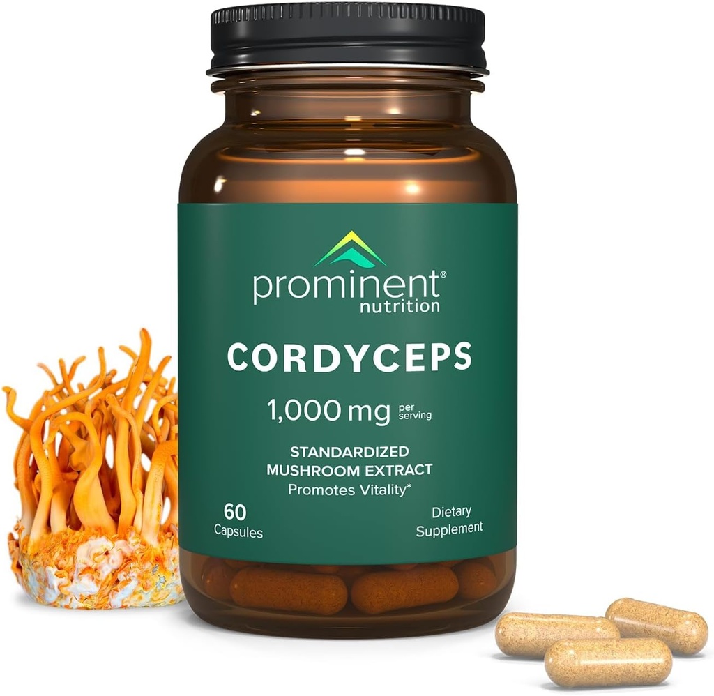 Prominent Nutrition Cordyceps Suplemento - promove Vitalidade - 1000 mg, 60 Conde