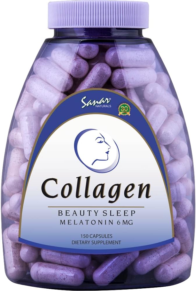 Sanar Naturals Collagen Pills Beleza Durmir con Melatonin 6 mg - Impulsar as articulacións de Skin Nails - Complemento de peptidos de coláxeno hidrolizado, 150 cápsulas