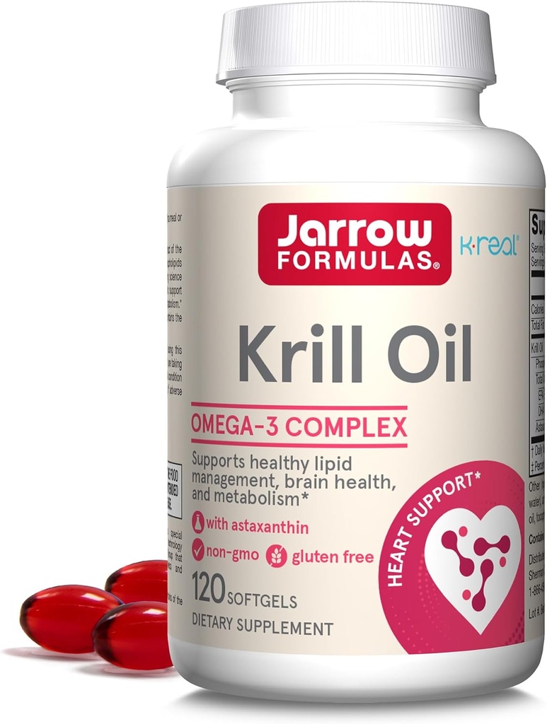 Jarrow Formler Krill Olje - 120 Softgels - Fosfolipid Omega-3 Kompleks med Astaxanthin - kan støtte Lipid Management, Brain Funktion & Metabolisme - 60 Serveringer