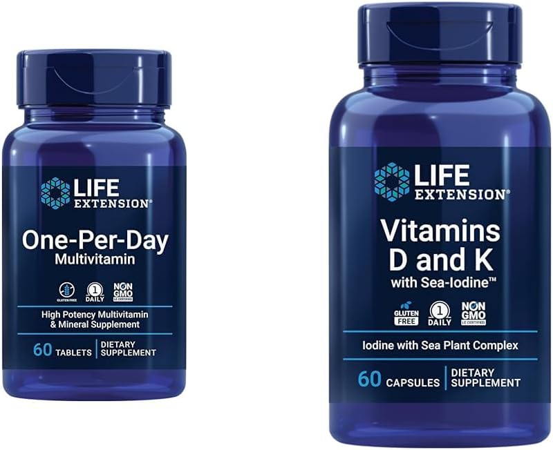 Extensão de vida multivitamina por dia – embalada com mais de 25 vitaminas, minerais e extratos de plantas e vitaminas D e K com Iodo-mar, vitamina D3, vitamina K1 e K2, iodo