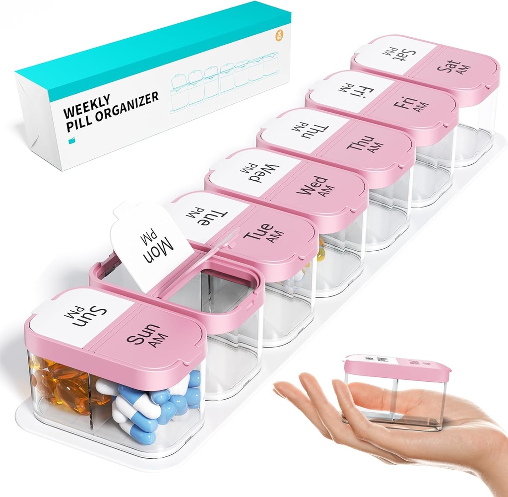 Odaro Erittäin suuri Viikoittain pilleri Järjestäjä 2 Kertaa päivässä, Pill Box 7 Day Am Pm Hold Daily Medicine Vitamiini ja lisäravinteet - Vaaleanpunainen