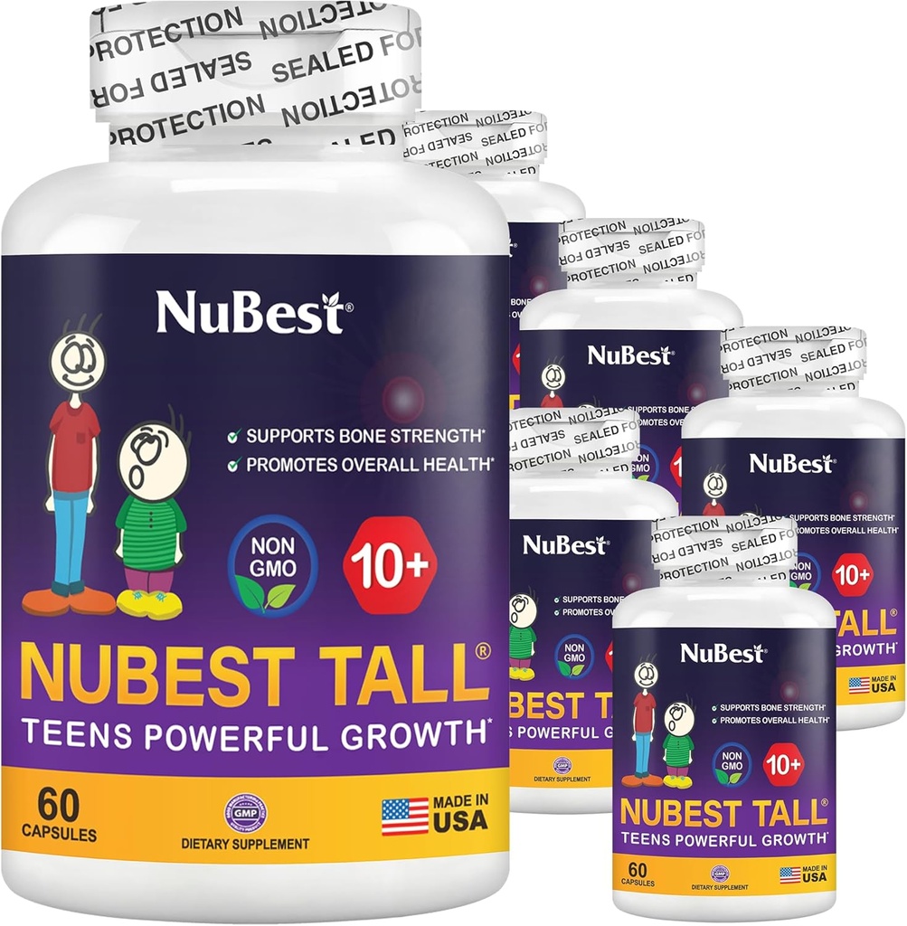 NuBest Tall 10+ Premium Bone Strength Formula, verbeterde immuniteit en algehele gezondheid voor leeftijd 10+ met calcium, vitamine D3, vitamine K2 en multivitaminen Pack 6