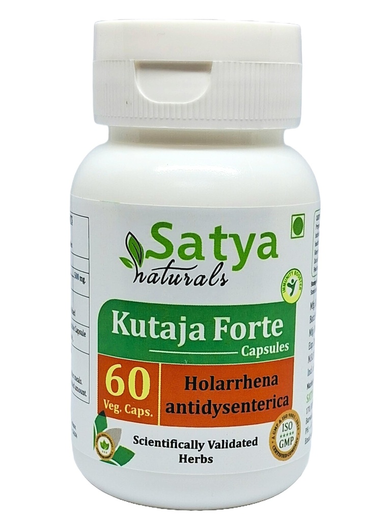 Kutaja Forte Capsules 500 mg. 60 Veg. Capsule | Kutaja (Holarrhena Antidysenterica) Extract Capsules for Men and women | Ayurvedic Herbal Supplement/Remedies | 10:1 Forte (1 Bottle of 60 Capsules)