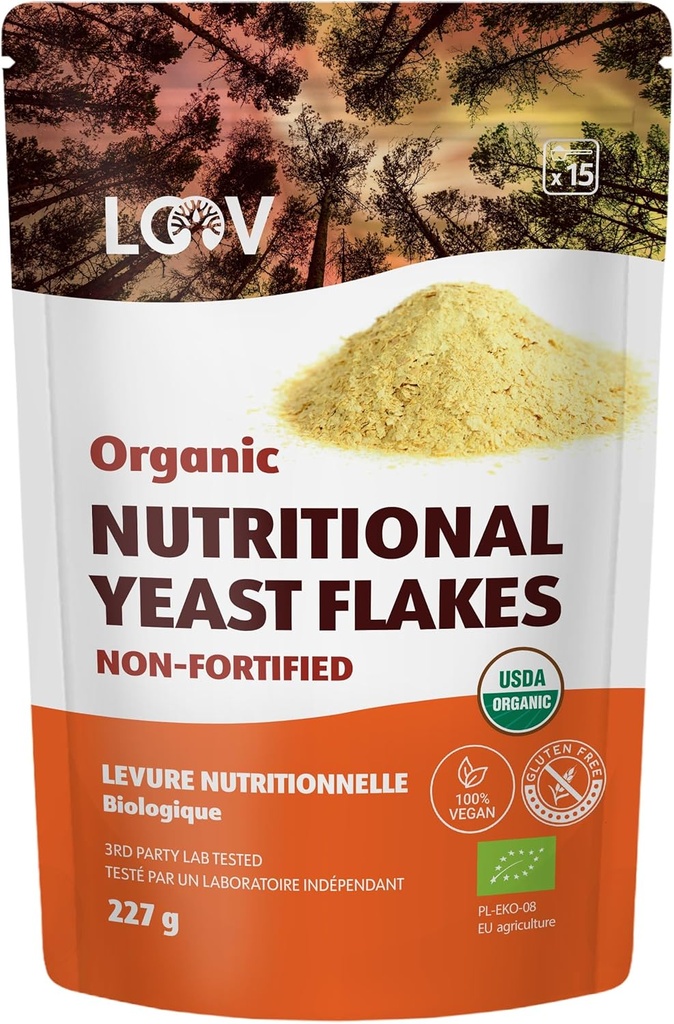 LOOV Organic Non-Sustiprinta Mitybinis Mielių Flaces - Vegan, Gluten Free, Non-GMO Nesustiprinti Nooch - Geras šaltinis natūralių B- Vitaminai - Nėra pridėta druskos ar cukraus - Recealable Bag, 8 Ounces (227 Grams)