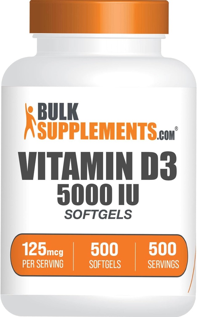 BulkSupplements.com Vitamin D3 5000IU Softgels - Cholekalciferol, D3 Dodatek, Vitamin D 5000 IU - 1 Vitamin D3 Softgel (125mcg vitamina D) na Serving, 500 Število (Pack od 1)