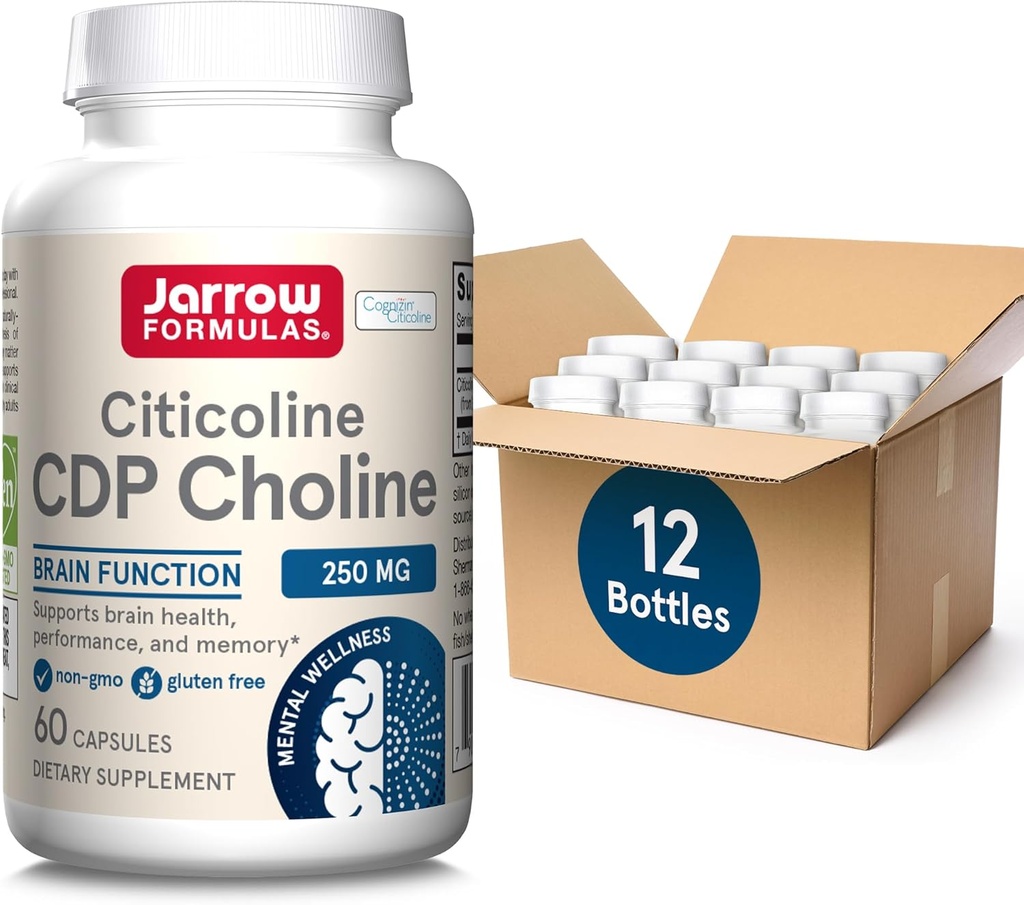 Jarrow Citicoline CDP Cholline 250 MG, CDP Choline Supplement Supplement Supplement Sups, Profile and memory, 60 Capsoles, มาถึง 60 packs (12).