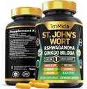 St.John's Wort Supplement - 8in1 Formula - Combine with Ashwagandha, Ginkgo Biloba, Shilajit, Valerian, Holy Basil, Chamomile, and Black Pepper - 120 Vegan Capsules for 4 Months Supply