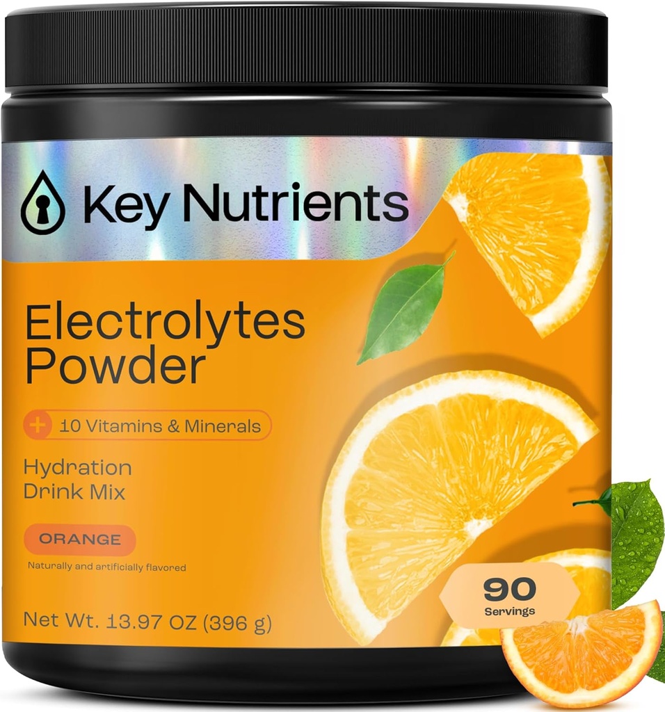 KEY NUTRIENTS Multivitamin Electrolytes Powder No Sugar - Tangy Orange Electrolyte Powder - Endurance & Energy Supplement - Hydration Powder - No Calories - 90 zerbitzari - Estatu Batuetan egina