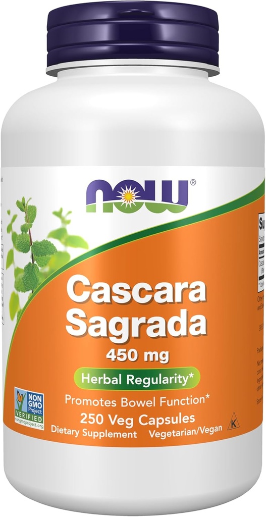 Now Foods Supplements, Cascara Sagrada (Rhamnus purshiana) 450 mg, Herbal Regularity*, 250 Veg Cápsulas