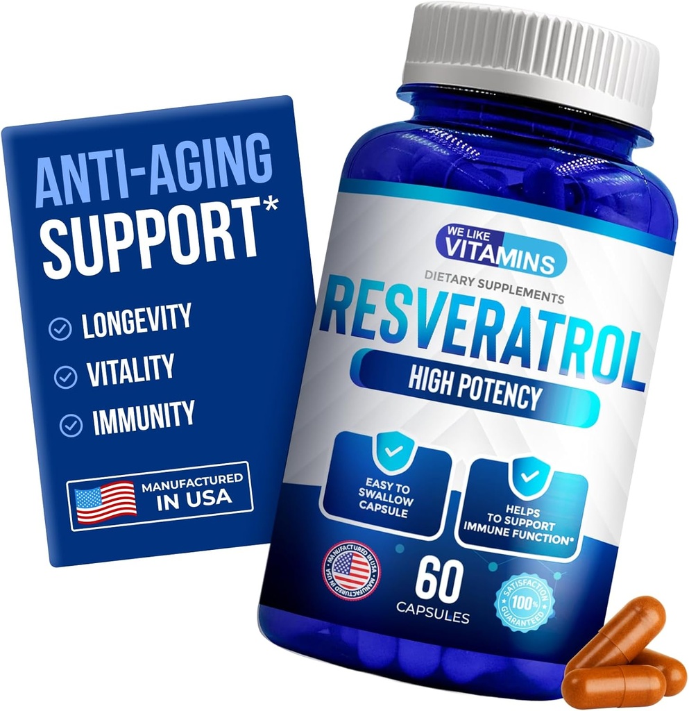 Hizmet başına 1000 mg Vitamins Resveratrol 1000 mg gibi - 60 Swallow Veggie Capsules - Natural Resveratrol Supplement 1000 mg - Anti Supplementoxy Support Immune System