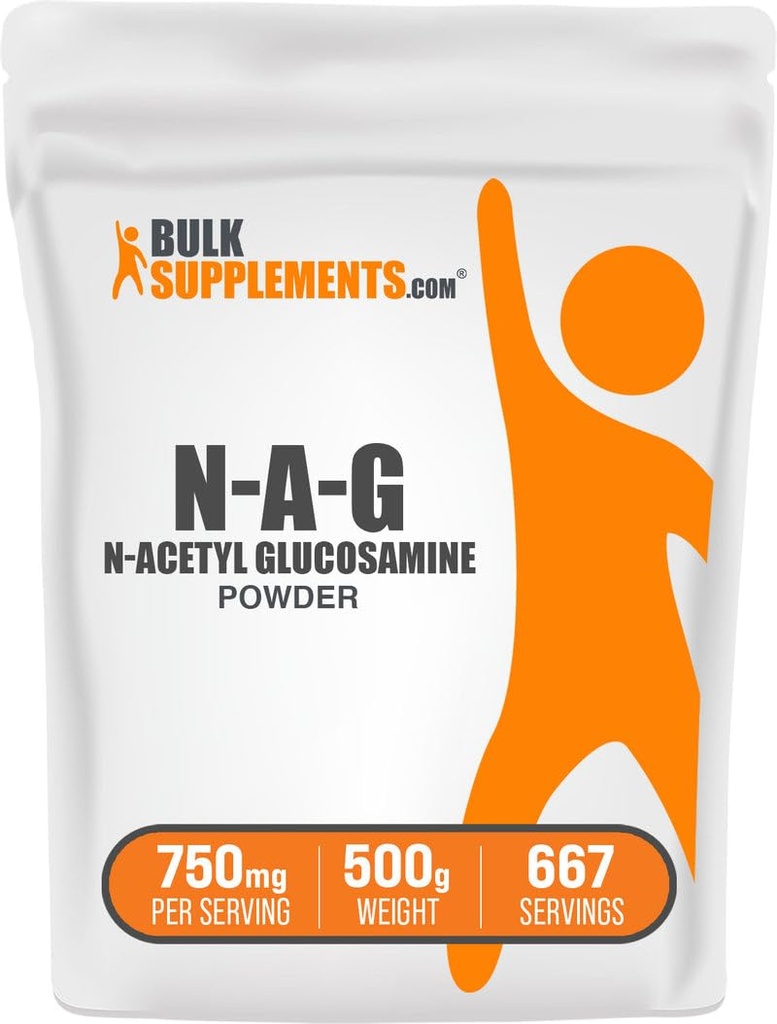 BulkSupplements.com N-Acetyl Glucosamine Powder - NAG Powder, Glucosamine 750mg, Nutritional Supplement - Gluten Free, 750mg of per Serving, 500g (1.1 lbs) (Pack of 1)