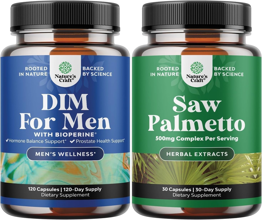 Bundle av avansert DIM Supplement for menn - Estrogen Blocker og ekstra styrke så Palmetto Extract - for kvinner og menns hår helse og urinstøtte