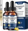 (2 paket) Magnezij Glicinat, Citrat, Malate tekoče kapljice-Triple Magnezijev kompleks Dodatek 500mg z Ashwagandha, L-teanin, Vitamin B6-podpora Mirno, Stress Relief, Spanje, Muscle-Lemon aroma