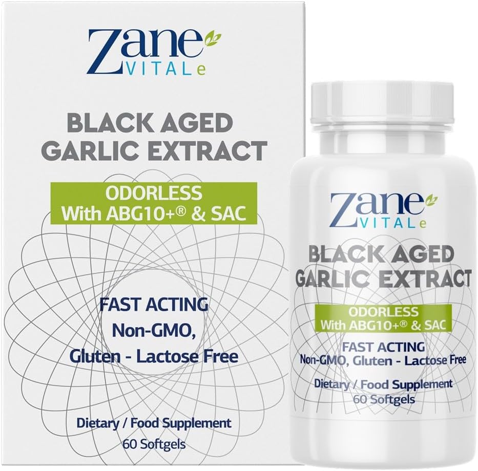Zane - Age Black Garlic כמוסות - Immune System, Blood Pressure and Cholesterol Health Support - פחות אודור - יעיל יותר מאשר Allicin - 60 קפסולות non-GMO, Gluten - Lactose - Paraben Free.