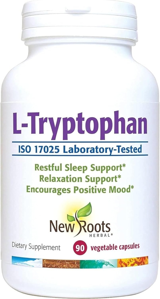 NewW ROOTS HERBAL L-Tryptophan supplement for sleep (90 Capsules) 220mg, Herbal supplement for Healthy sleep, Mood and Stress Response Support — Gluten-Free, Non-GMO