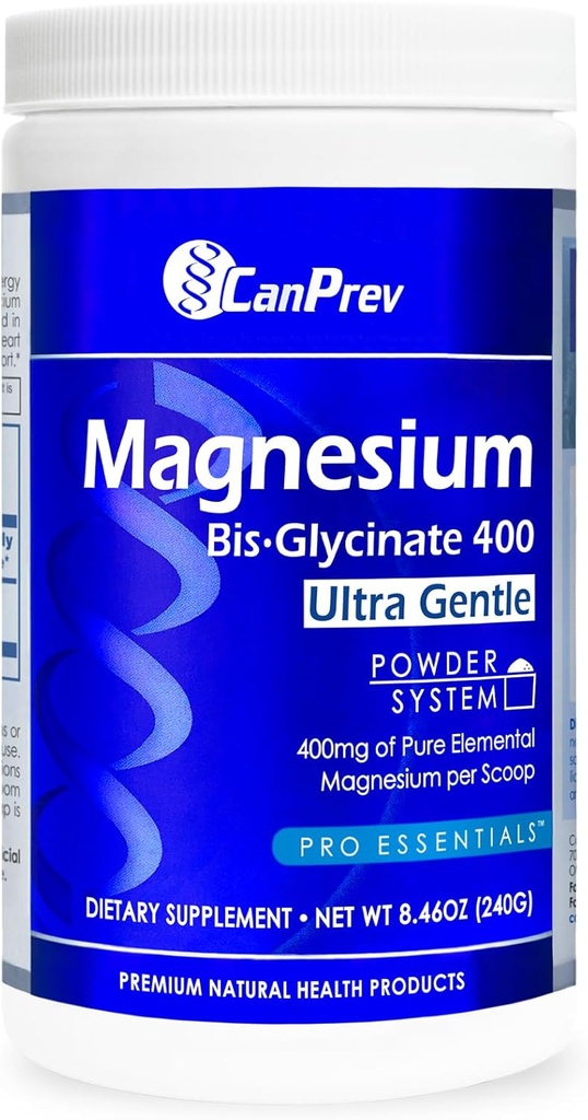 CanPrev Magnesium Bisglycinate 400 Ultra Gentle Powder 240g 48 Servings, 400mg Magnesio Elemental Por Scoop, soporta Noches Restablecidas, Función del Musculo, Gentle on Digestion, Vegan, Non-GMO, Gluten-Free