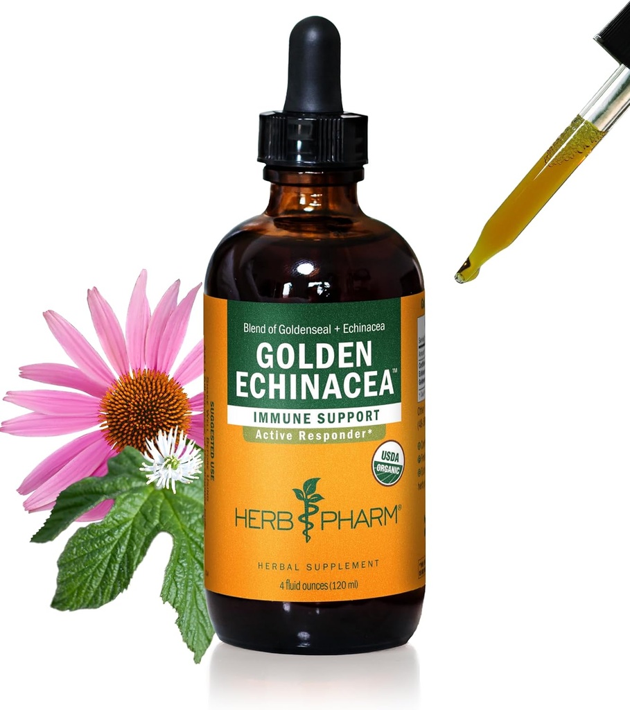 Herb Pharm Certified Organic Golden Echinacea Extracto líquido para soporte do sistema inmunitario - 4 Ounce