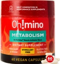 Oh!mino Metabolismo Suplemento para a conversión de graxa eficiente en enerxía w/L-Carnitina, Phenylcapsaicina, & Vitamina B3 - Non-Jitters, sen estimulantes, cápsulas Vegan, non-Dairy (60 porcións)