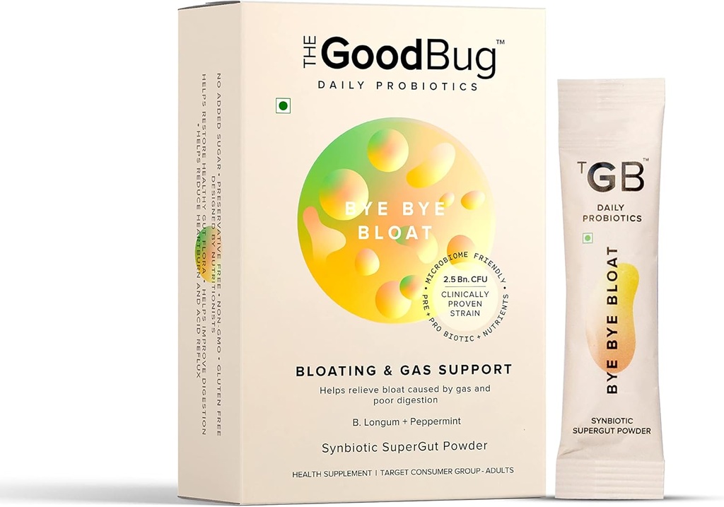 Prebiotiske + Probiotic Gut helse Bleating Relief for menn og kvinner - Hjelper med gass, Bloat & Digestive Helse - Økt immunitet med Peppermint & Inulin, Synbiotic Fiber pulver, 2,5 Bn CFU - 30 dagers pakke