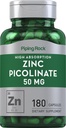 Piping Rock Zinc Picolinate 50mg.180 Capsules.
