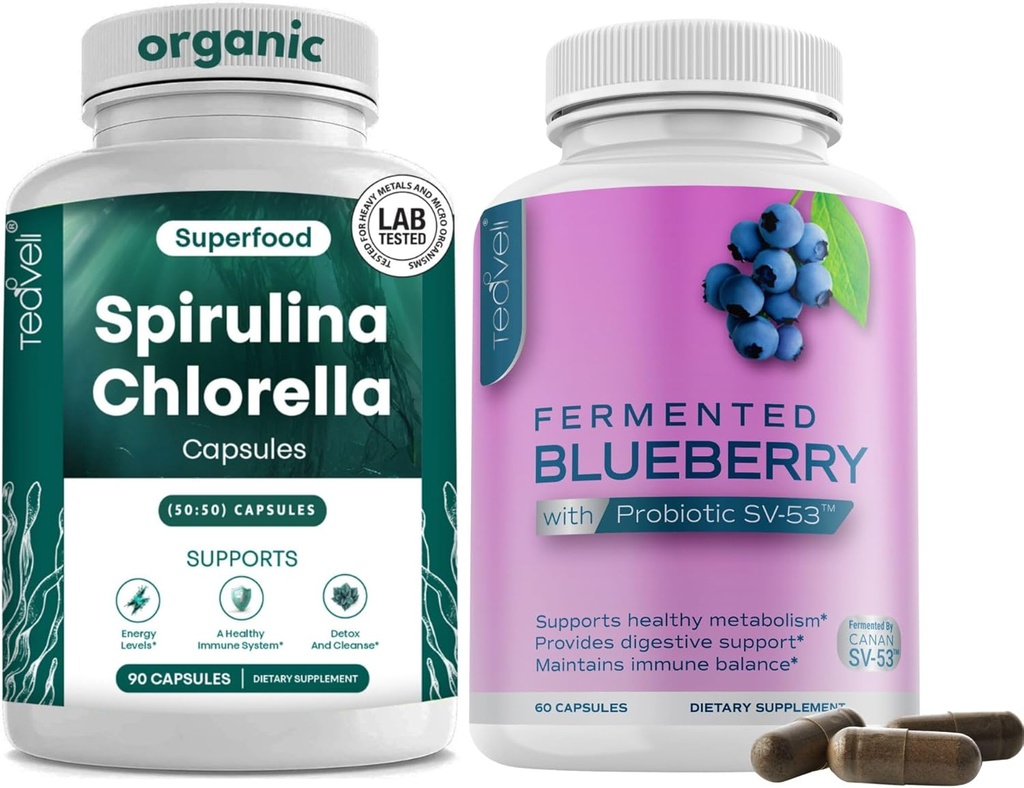 Teaveli Spirulina Chlorella and Blueberry Capsules