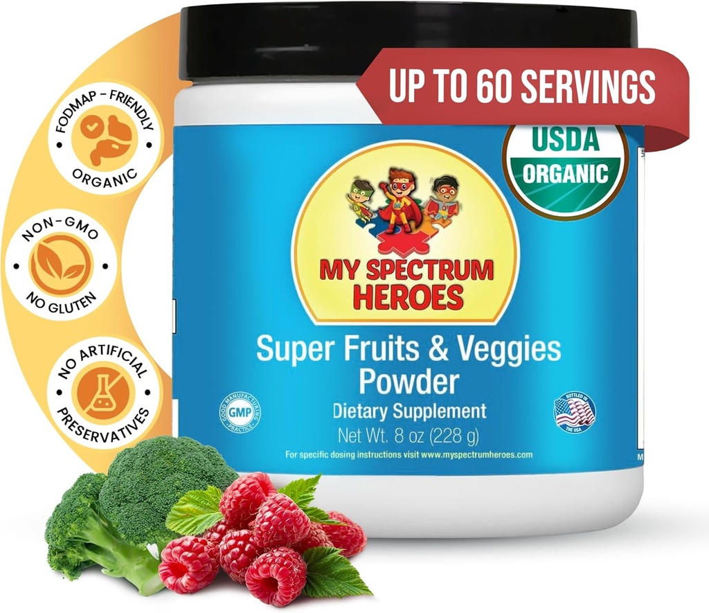 My Spectrum Heroes Super Fruits and Veggies Powder - Suplemento alimentar inteiro - 16 Superalimentos - Poderoso Antioxidante - Imune Health Aid - Boosts Digestive Health - Non-GMO - Gluten-Free (228 Grams)