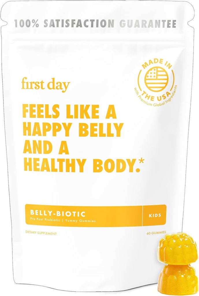 PRIMER DÍA Gummies Probióticas - 3 en 1 Probióticos para Niños + Prebióticos " Postbióticos " Probióticos para Salud Digestiva " Apoyo Inmunitario: Vegan, Gluten Free, 30-Day Supply