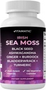 Moss do mar Vitamatic com óleo de semente preta, Ashwagandha, Açafrão, Bladderwrack & Burdock - 180 Cápsulas Vegan