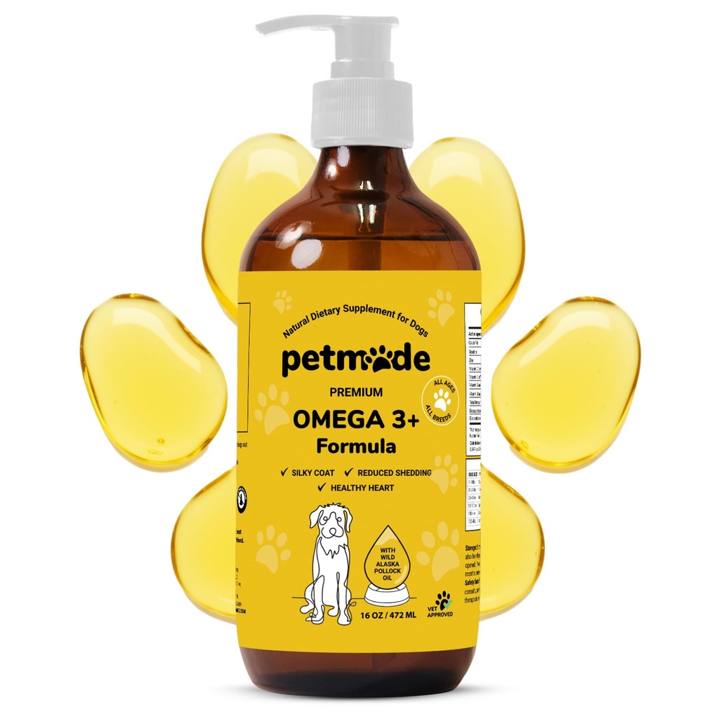 Omega 3 Fish Oil for Dogs Skin and Coat - Wild Alaskan Pollock Oil for Itchy Skin- Omega 3 Fatty Acids - Vet Approved Liquid EPA & DHA Supplements - with Zinc, Vitamin C, B2, B7 & E - 16 Fl Oz