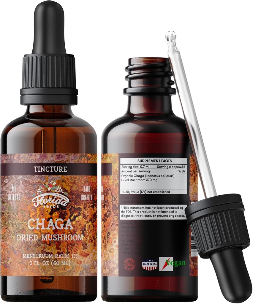 Chaga Tincture, Wild Harvested Chaga Extract (Inonotus obliquus) Onddo lehorra