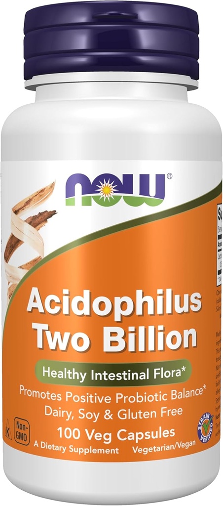 תוספי מזון עכשיו, Acidophilus, 2 מיליארד, Strain מאומת, בריא Intestinal פלורה *, 100 קפסולות Veg