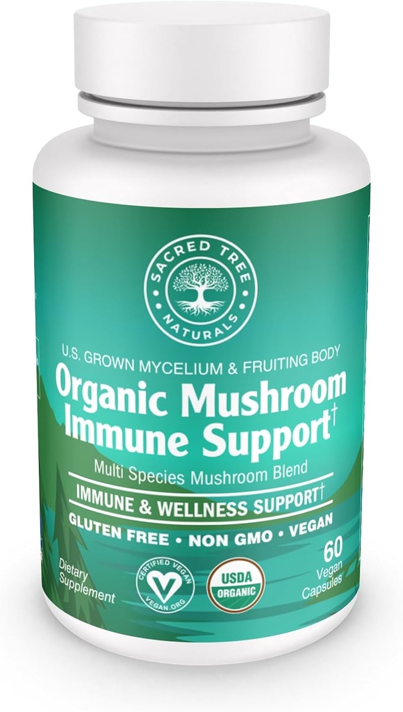 Organic Mushroom Immune Support Capsules, 9 Mushroom Blend για την Ανοσολογική Υγεία & Ευεξία με Reishi, Lion's Mane, Cordyceps & More - 100% Καθαρό, Μη ΓΤΟ, Vegan