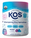 KOS Energizing Blue Spirulina Blend - USDA Certified Organic - B Vitamins, Ashwagandha, Ginseng, Adaptogens, Biotin - Vegan Pre Workout Powder - Caffeinated, Berry Flavored, 28 Servings