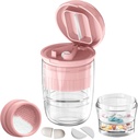 Pill Cutter Splitter med Dispenser, Pill Cutter for små eller store piller, Crushes piller, vitaminer, tabletter, rustfritt stål Blade, bevegelig drikkekopp (Pink-1)