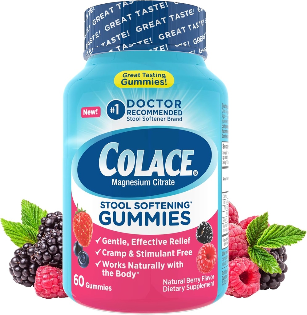 Colace Stools Softer Gummies, constiple continuation continuation Magnesium Cittember Gummies, No.1 ดร. แนะ นํา Stool Stool Stlenter Brand, Berry Flavred 60ct
