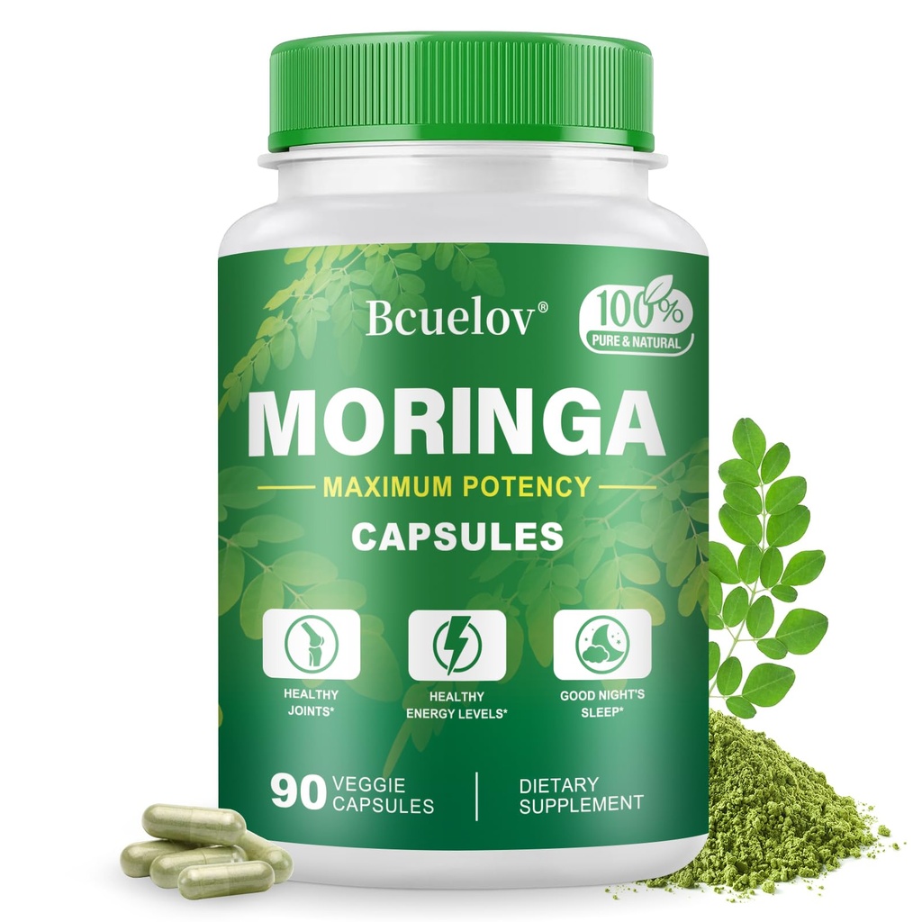 Moringa Capsules | 800mg Pure Moringa Powder Capsules – Supports Energy, Skin & Gut Health, Immune System – Green Superfood with Vitamins & Amino Acids (90 Caps)