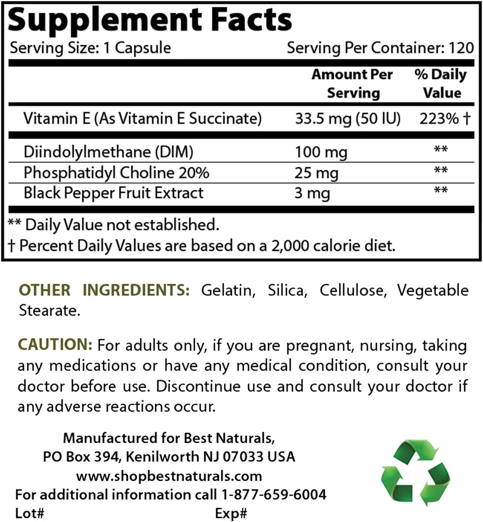 Best Naturals DIM Supplement 100 mg & Vitamin B12 6000 mcg
