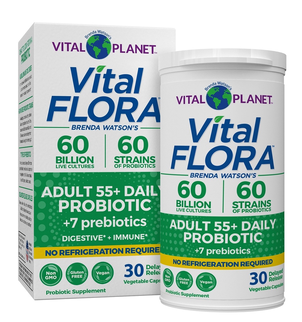 Vital Planet - Vital Flora Adults Over 55 Daily Probiotic 60 Billion CFU, Diverse Strains, Organic Prebiotics, Immune and Digestive Health Shelf Stable Probiotics for Women and Men, 30 Capsules