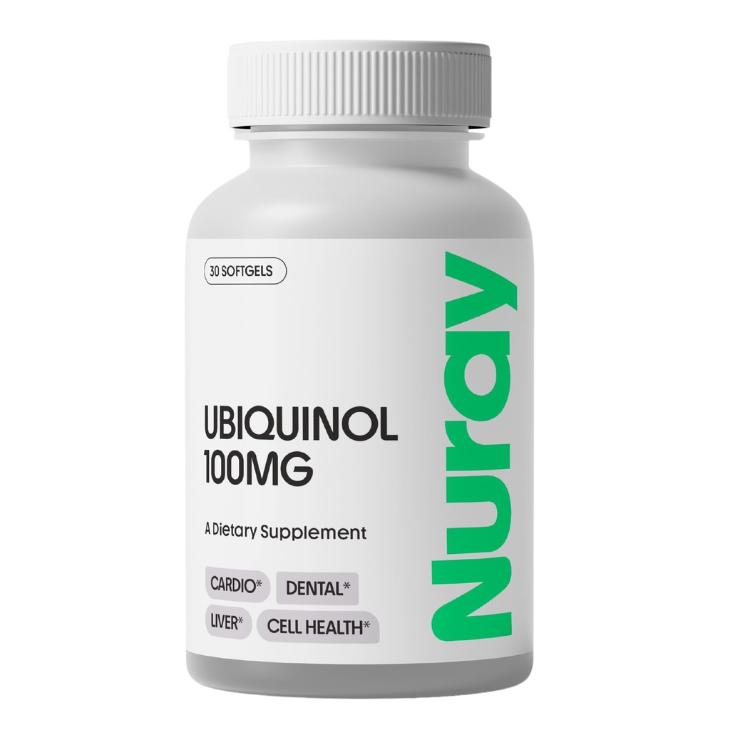 Nuray Ubiquinol 100mg Softgels, 30 Count | Active Form of CoQ10, Cardiovascular & Dental Health, Gluten-Free Immune Support, Enhances Liver Health
