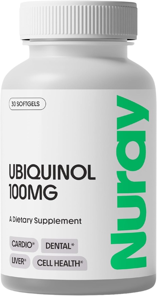 Nuray Ubiquinol 100mg Softgels, Active Form of CoQ10 för kardiovaskulär och tandhälsa, glutenfri immunsupport, förbättrar leverhälsa, 30 greve