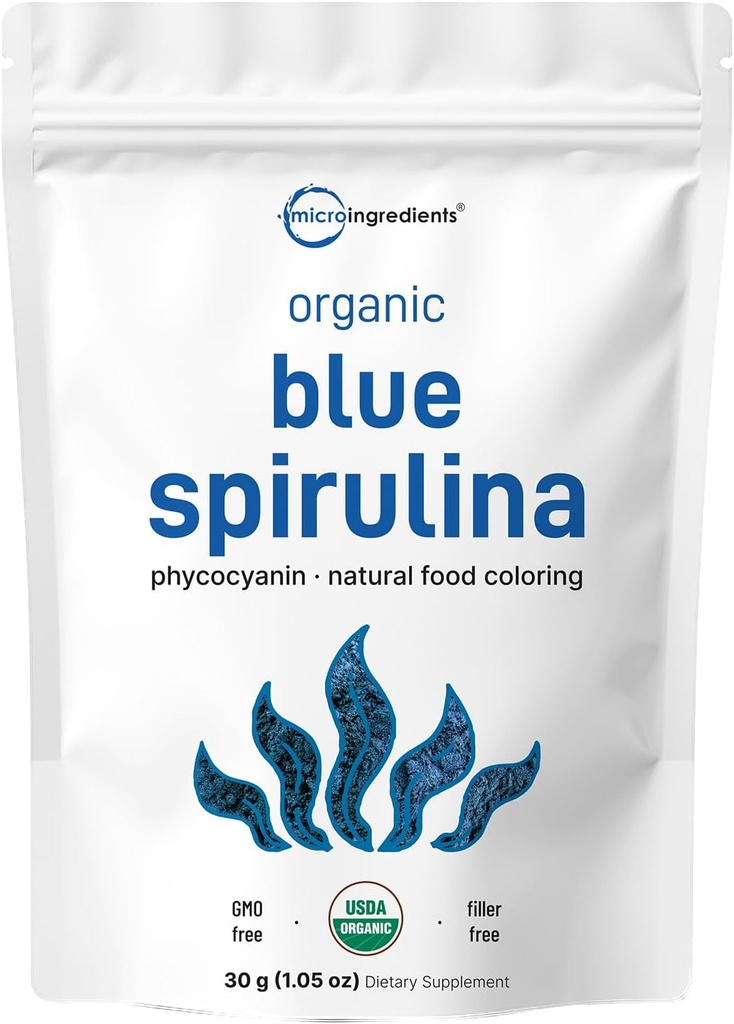 Bio Blue Spirulina Powder (Phycocyanin Extract), 30 Servierungen - No Fishy Smell, 100% Vegan Protein aus Blue-Green Algae, Natürliche Luminous Food Coloring für Glatteien, Backen, Getränke & Kochen