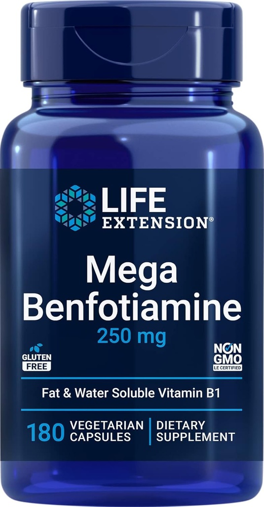 Life Extension Mega Benfotiamine, 250 mg, 180 Veg caps med Thiamine - vitamin B1 Supplement