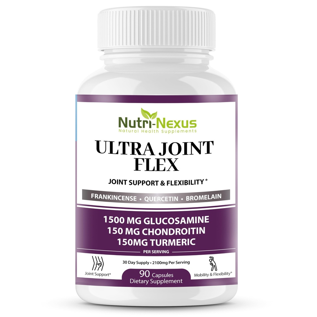 Joint Support Supplement with Glucosamine Chondroitin MSM Turmeric Boswellia - for Men and Women - Promotes Mobility, Flexibility, and Comfort - Made in USA - 90 Capsules
