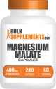 BulkSupplements.com Kapsułki Magnezu Malate - Magnezu Suplement, Magnezu Malate 400mg - Esential & gluten Free, 4 Kapsułki na Serving, 240 Ilość (Opakowanie 1)
