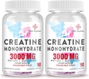 3000 MG Kreatin Monohydrat for kvinner og menn, Kreatin piller med BCAA & Hydrolysert Collagen Kreatin Chews tabletter for ytelse og gjenoppretting, styrke, Dragon Fruit Flavor, 180 tabletter