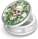 Pill Box-3 Compartment Purse & Pocket Mini Metal Pill Holder Travel Pill Container를 위한 작은 알약 케이스는 비타민 BPA-Free (Skull 및 Rose)를 보유합니다.